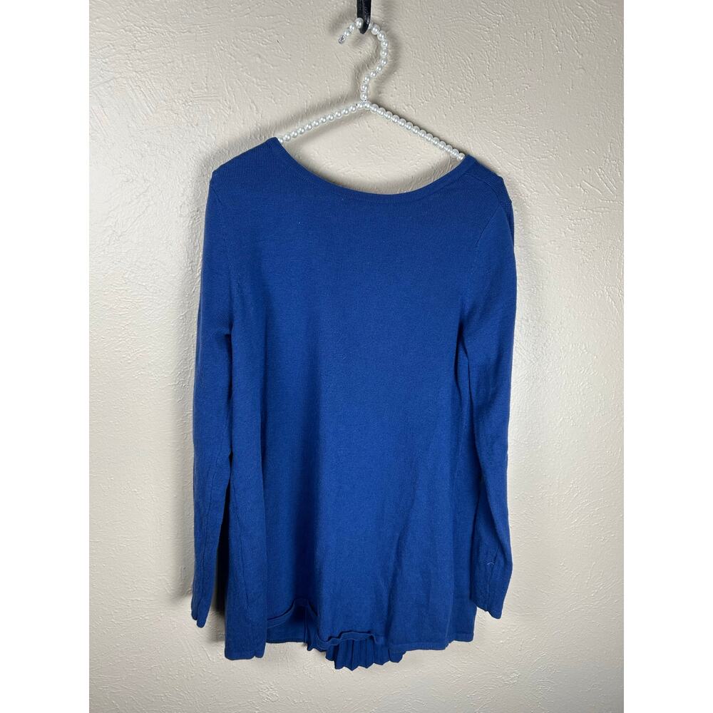 Soft Surroundings Wool Sweater Size Medium Blue Knit Mixed Media Pullover Preppy - Picture 4 of 9